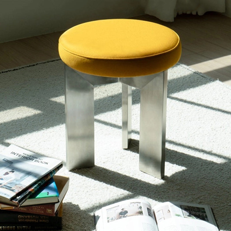 Chaise de salle à manger contemporaine industrielle en coton et lin, acier inoxydable, éponge, ronde, légère, sans dossier ni accoudoirs pour salle à manger 