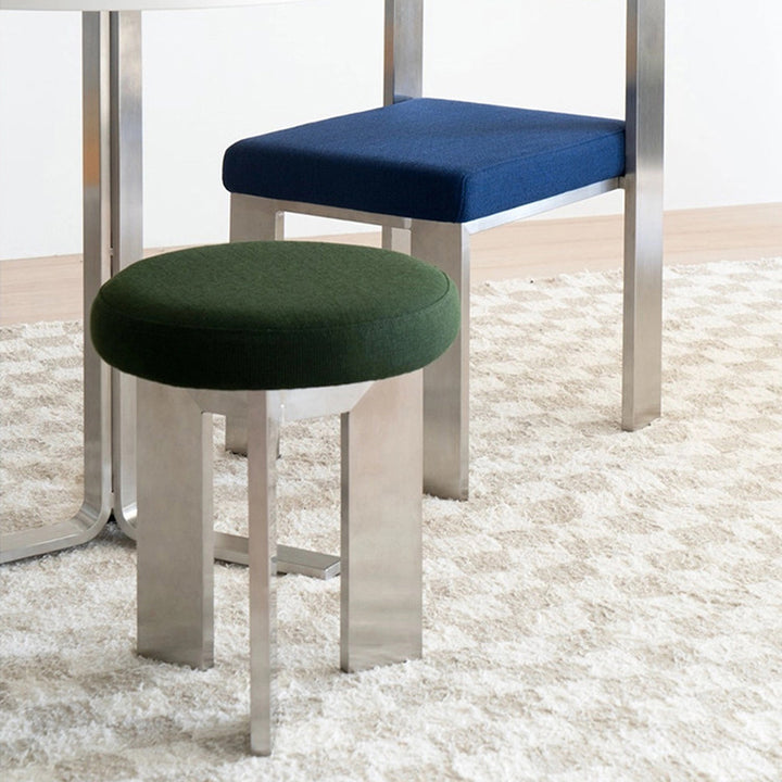 Chaise de salle à manger contemporaine industrielle en coton et lin, acier inoxydable, éponge, ronde, légère, sans dossier ni accoudoirs pour salle à manger 