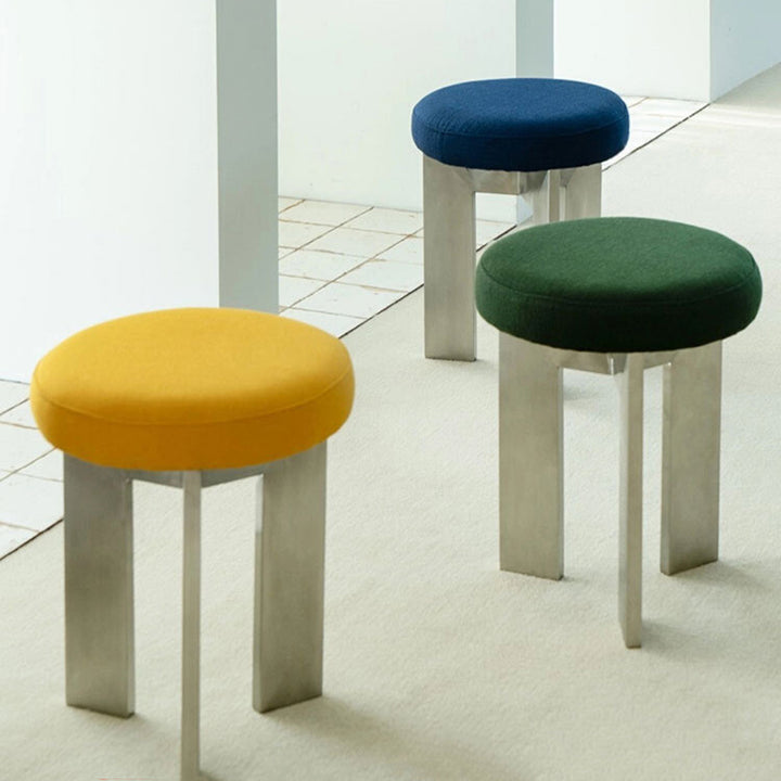 Chaise de salle à manger contemporaine industrielle en coton et lin, acier inoxydable, éponge, ronde, légère, sans dossier ni accoudoirs pour salle à manger 