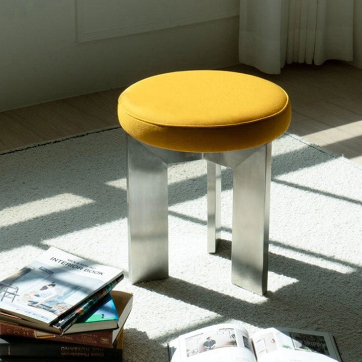 Contemporary Industrial Cotton Linen Stainless Steel Sponge Round Lightweight Dining Chair Backless Armless For Dining Room