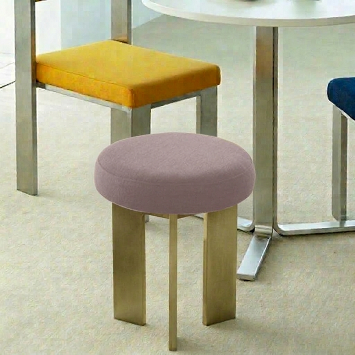 Chaise de salle à manger contemporaine industrielle en coton et lin, acier inoxydable, éponge, ronde, légère, sans dossier ni accoudoirs pour salle à manger 