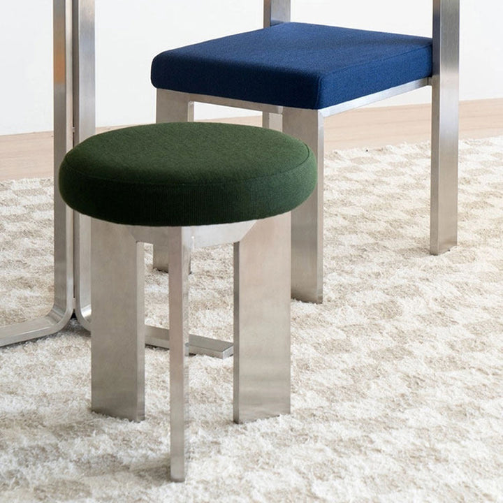 Contemporary Industrial Cotton Linen Stainless Steel Sponge Round Lightweight Dining Chair Backless Armless For Dining Room