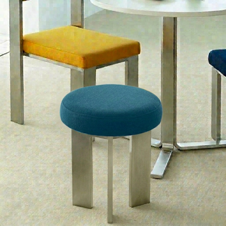 Chaise de salle à manger contemporaine industrielle en coton et lin, acier inoxydable, éponge, ronde, légère, sans dossier ni accoudoirs pour salle à manger 