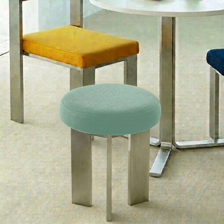 Chaise de salle à manger contemporaine industrielle en coton et lin, acier inoxydable, éponge, ronde, légère, sans dossier ni accoudoirs pour salle à manger 