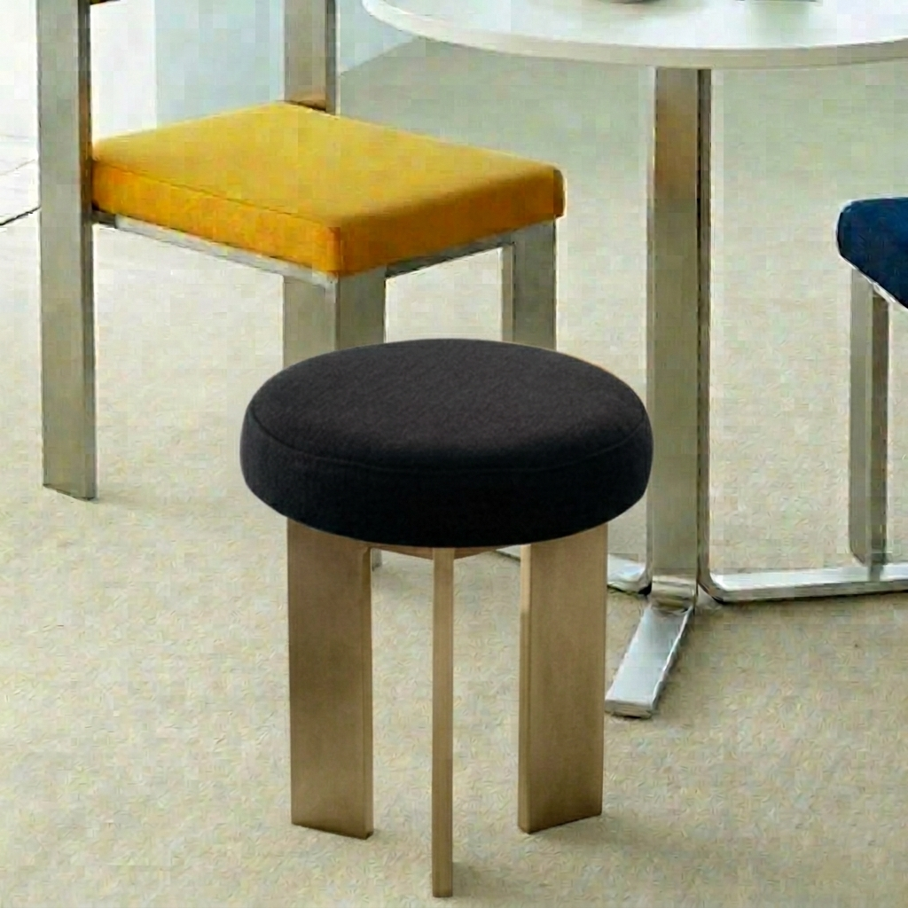 Chaise de salle à manger contemporaine industrielle en coton et lin, acier inoxydable, éponge, ronde, légère, sans dossier ni accoudoirs pour salle à manger 