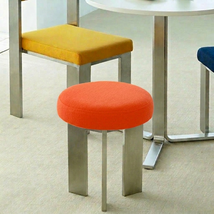 Chaise de salle à manger contemporaine industrielle en coton et lin, acier inoxydable, éponge, ronde, légère, sans dossier ni accoudoirs pour salle à manger 