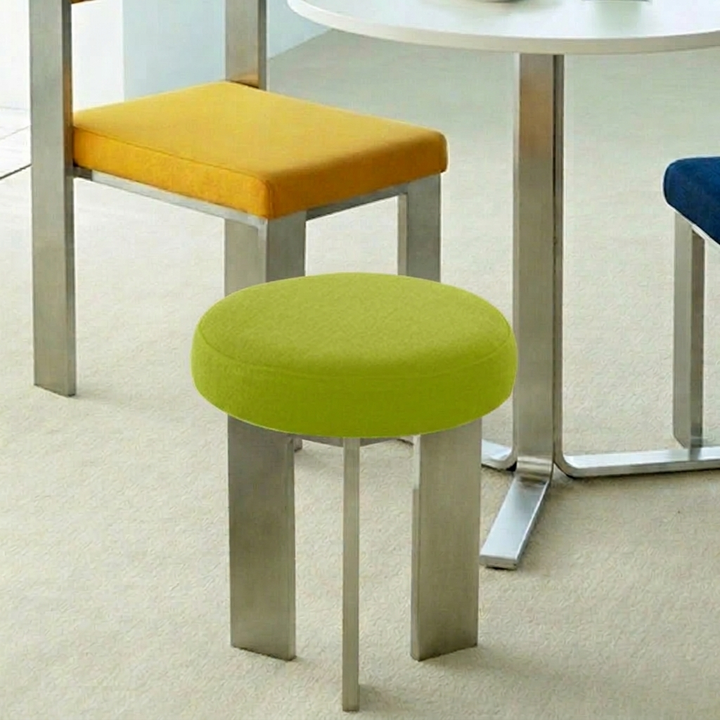 Chaise de salle à manger contemporaine industrielle en coton et lin, acier inoxydable, éponge, ronde, légère, sans dossier ni accoudoirs pour salle à manger 