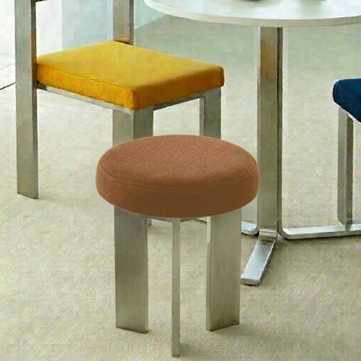 Chaise de salle à manger contemporaine industrielle en coton et lin, acier inoxydable, éponge, ronde, légère, sans dossier ni accoudoirs pour salle à manger 