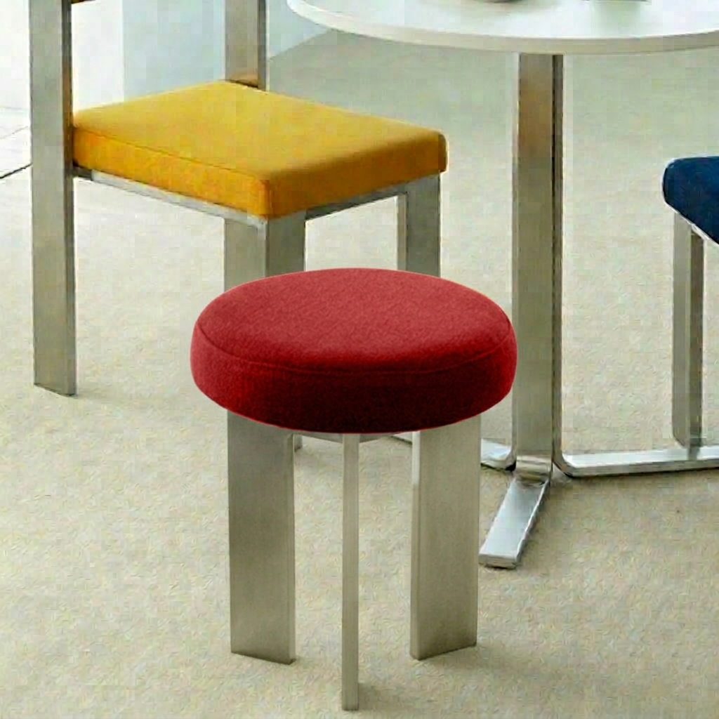 Chaise de salle à manger contemporaine industrielle en coton et lin, acier inoxydable, éponge, ronde, légère, sans dossier ni accoudoirs pour salle à manger 