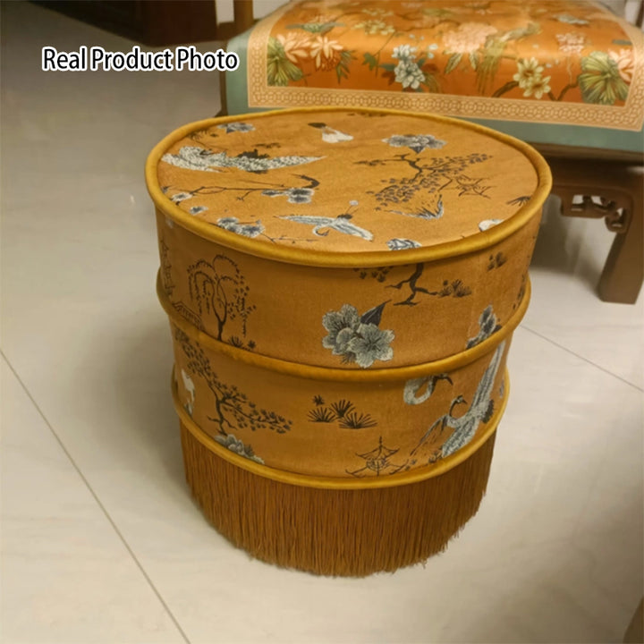 مقعد زينة أسطواني من خشب الصنوبر بتصميم شيِّنيلي صيني تقليدي، قابل للإزالة والغسل، بدون ظهر وبدون مساند للذراعين، لغرفة النوم 