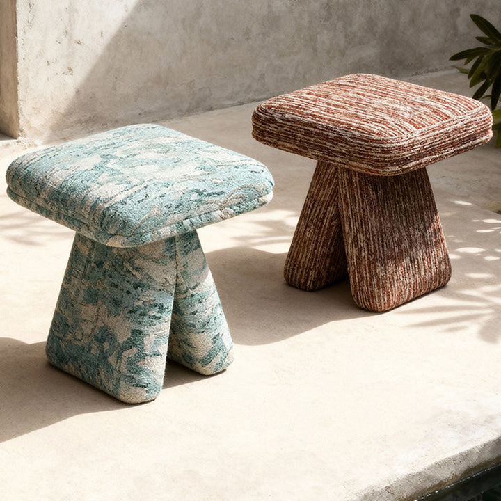 Contemporary Scandinavian Plywood Chenille Cotton Linen Velvet Square Top Triangular Vanity Stool Backless Armless For Bedroom