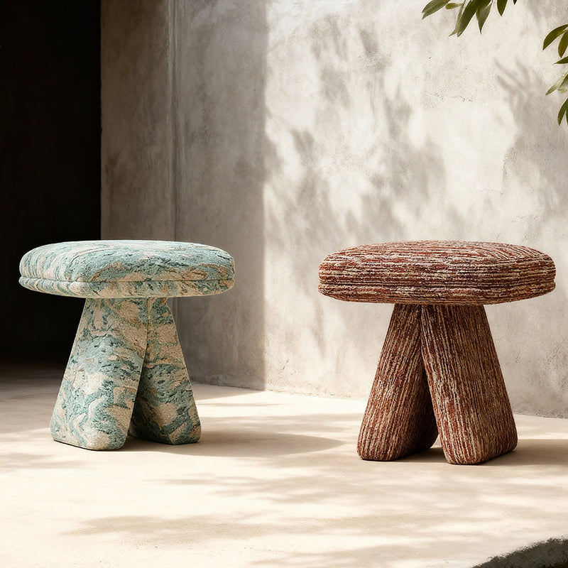 Contemporary Scandinavian Plywood Chenille Cotton Linen Velvet Square Top Triangular Vanity Stool Backless Armless For Bedroom