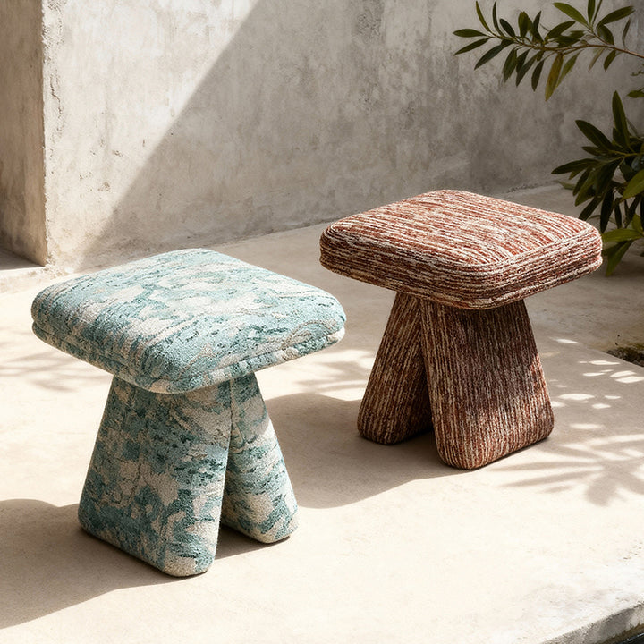 Contemporary Scandinavian Plywood Chenille Cotton Linen Velvet Square Top Triangular Vanity Stool Backless Armless For Bedroom