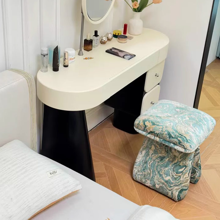 Contemporary Scandinavian Plywood Chenille Cotton Linen Velvet Square Top Triangular Vanity Stool Backless Armless For Bedroom