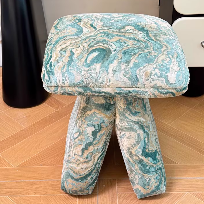 Contemporary Scandinavian Plywood Chenille Cotton Linen Velvet Square Top Triangular Vanity Stool Backless Armless For Bedroom