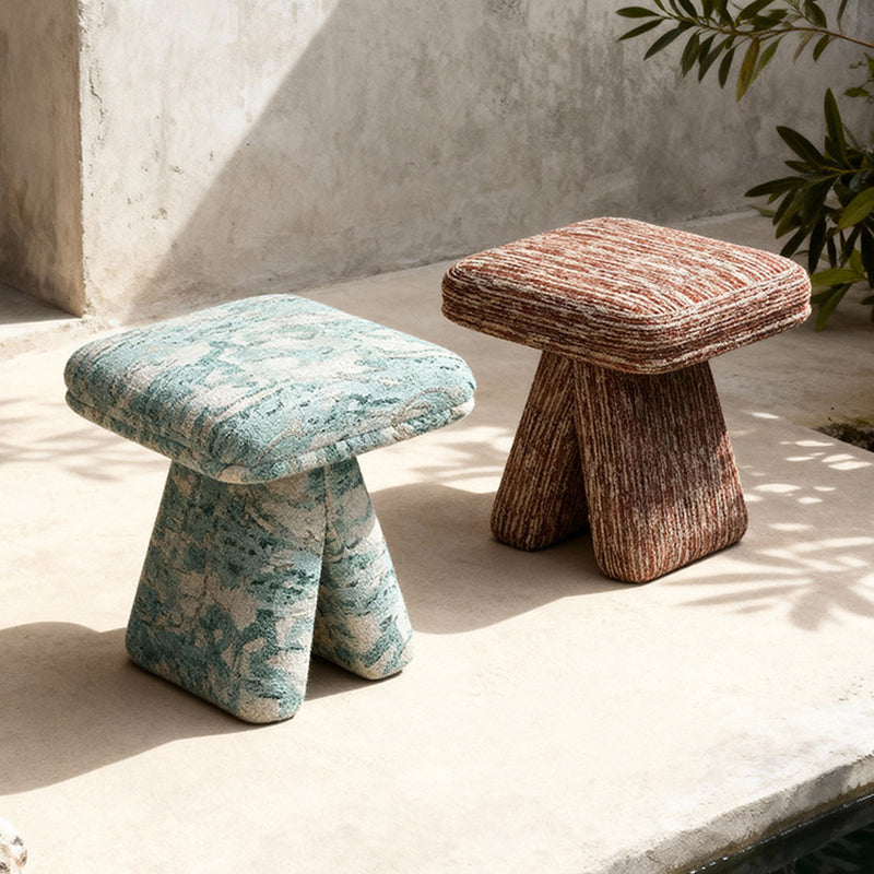 Contemporary Scandinavian Plywood Chenille Cotton Linen Velvet Square Top Triangular Vanity Stool Backless Armless For Bedroom
