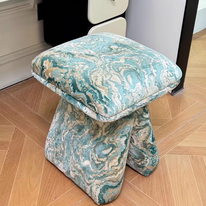 Contemporary Scandinavian Plywood Chenille Cotton Linen Velvet Square Top Triangular Vanity Stool Backless Armless For Bedroom