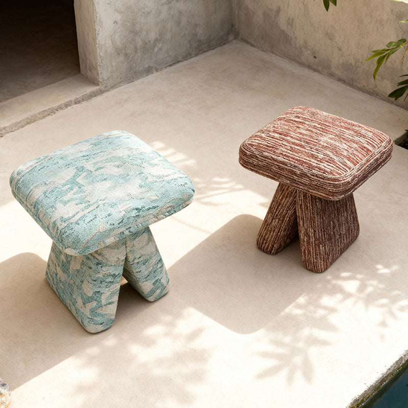 Contemporary Scandinavian Plywood Chenille Cotton Linen Velvet Square Top Triangular Vanity Stool Backless Armless For Bedroom