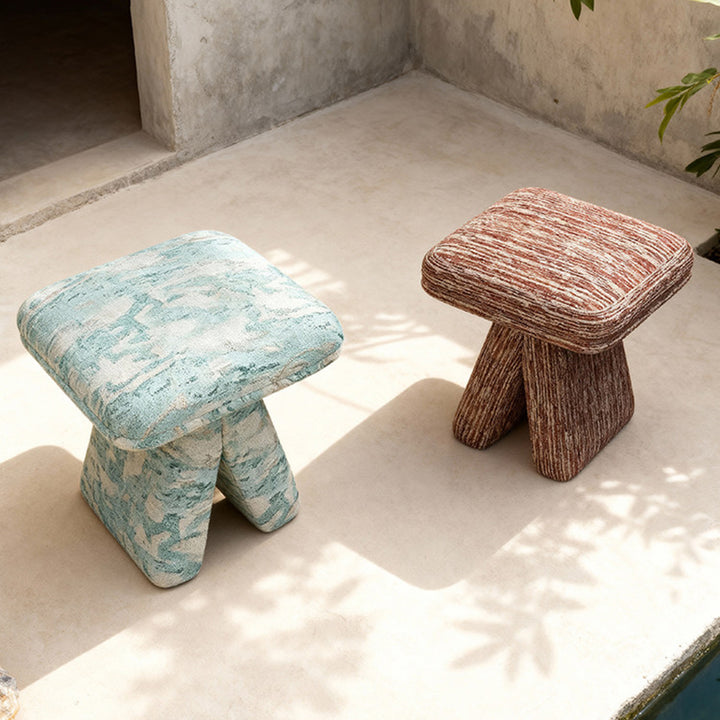 Contemporary Scandinavian Plywood Chenille Cotton Linen Velvet Square Top Triangular Vanity Stool Backless Armless For Bedroom