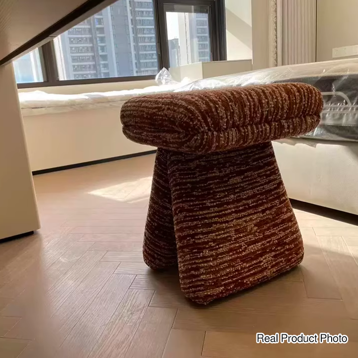Contemporary Scandinavian Plywood Chenille Cotton Linen Velvet Square Top Triangular Vanity Stool Backless Armless For Bedroom