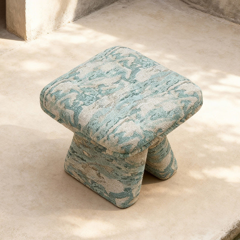 Contemporary Scandinavian Plywood Chenille Cotton Linen Velvet Square Top Triangular Vanity Stool Backless Armless For Bedroom
