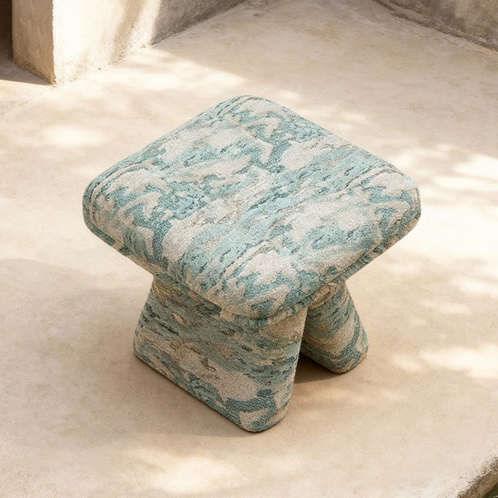 Contemporary Scandinavian Plywood Chenille Cotton Linen Velvet Square Top Triangular Vanity Stool Backless Armless For Bedroom