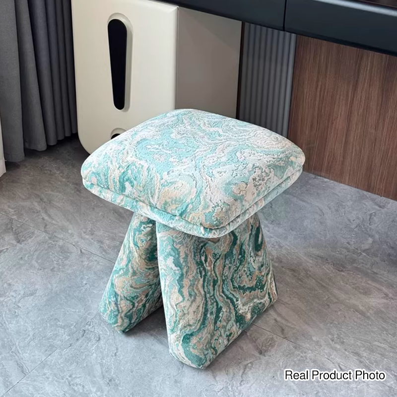 Contemporary Scandinavian Plywood Chenille Cotton Linen Velvet Square Top Triangular Vanity Stool Backless Armless For Bedroom