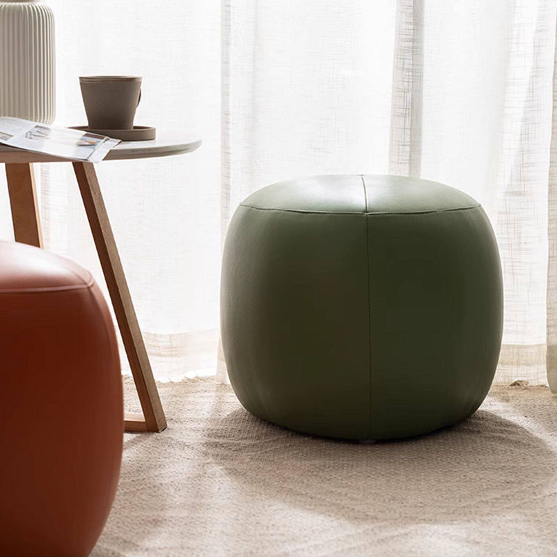 Taburete bajo sin respaldo ni reposabrazos de madera de pino escandinava contemporánea, cuero sintético, esponja, forma triangular redondeada, para sala de estar 
