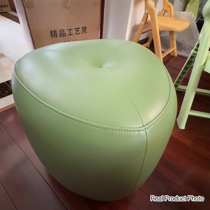 Taburete bajo sin respaldo ni reposabrazos de madera de pino escandinava contemporánea, cuero sintético, esponja, forma triangular redondeada, para sala de estar 