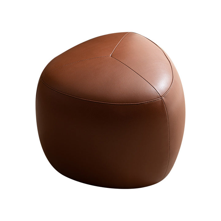 Taburete bajo sin respaldo ni reposabrazos de madera de pino escandinava contemporánea, cuero sintético, esponja, forma triangular redondeada, para sala de estar 