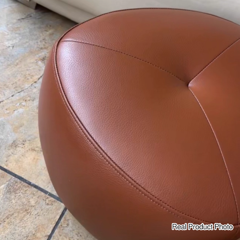 Taburete bajo sin respaldo ni reposabrazos de madera de pino escandinava contemporánea, cuero sintético, esponja, forma triangular redondeada, para sala de estar 