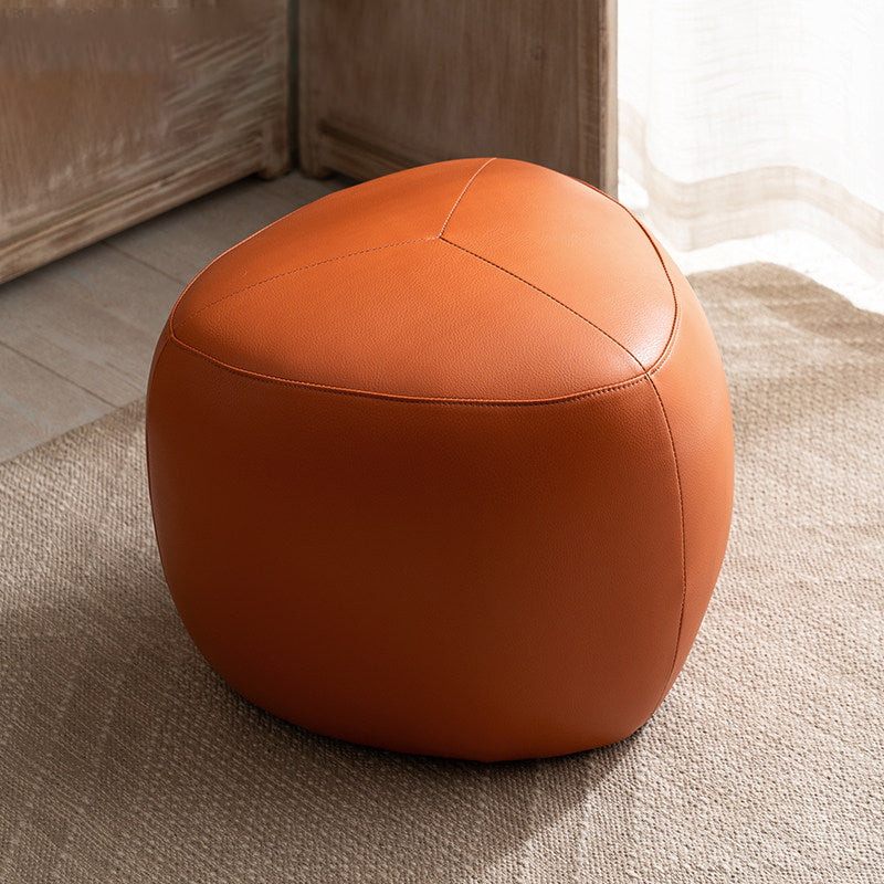 Taburete bajo sin respaldo ni reposabrazos de madera de pino escandinava contemporánea, cuero sintético, esponja, forma triangular redondeada, para sala de estar 