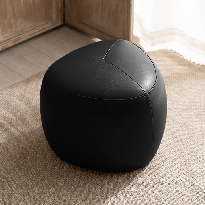 Taburete bajo sin respaldo ni reposabrazos de madera de pino escandinava contemporánea, cuero sintético, esponja, forma triangular redondeada, para sala de estar 