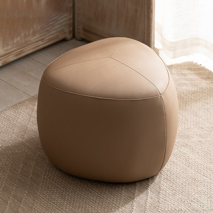 Taburete bajo sin respaldo ni reposabrazos de madera de pino escandinava contemporánea, cuero sintético, esponja, forma triangular redondeada, para sala de estar 