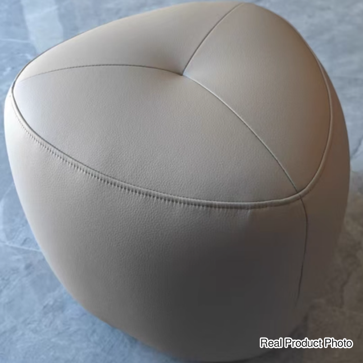 Taburete bajo sin respaldo ni reposabrazos de madera de pino escandinava contemporánea, cuero sintético, esponja, forma triangular redondeada, para sala de estar 