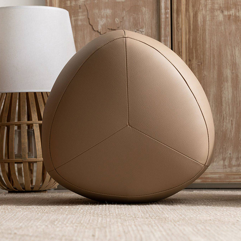 Taburete bajo sin respaldo ni reposabrazos de madera de pino escandinava contemporánea, cuero sintético, esponja, forma triangular redondeada, para sala de estar 