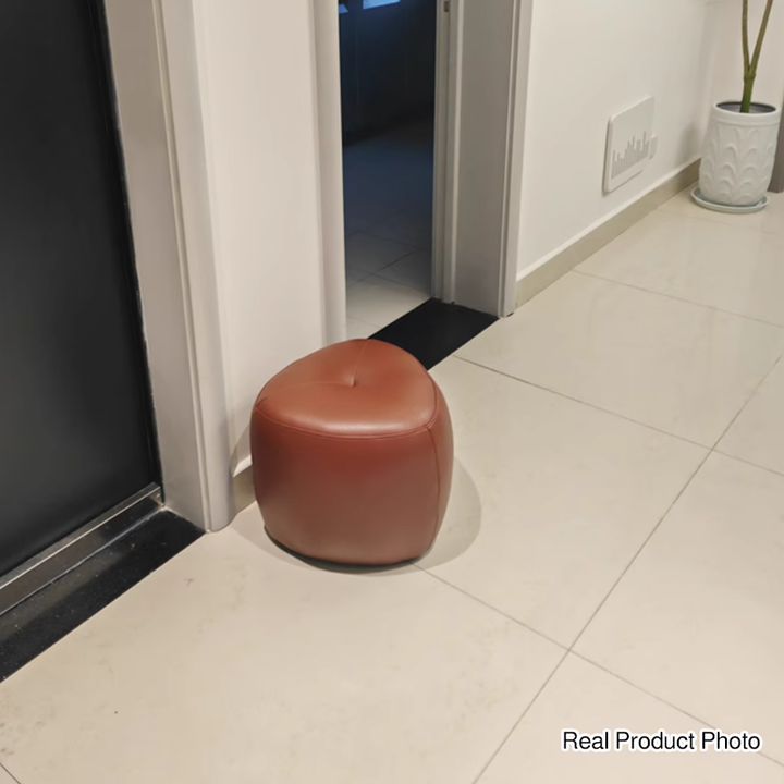 Taburete bajo sin respaldo ni reposabrazos de madera de pino escandinava contemporánea, cuero sintético, esponja, forma triangular redondeada, para sala de estar 