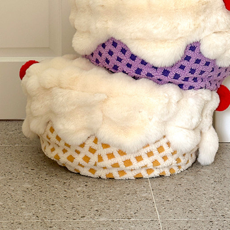Contemporary Nordic Sherpa Fabric Faux Rabbit Fur EPP Cartoon Cake Removable &amp; Washable Design Low Stool Backless Armless For Living Room &amp; Bedroom