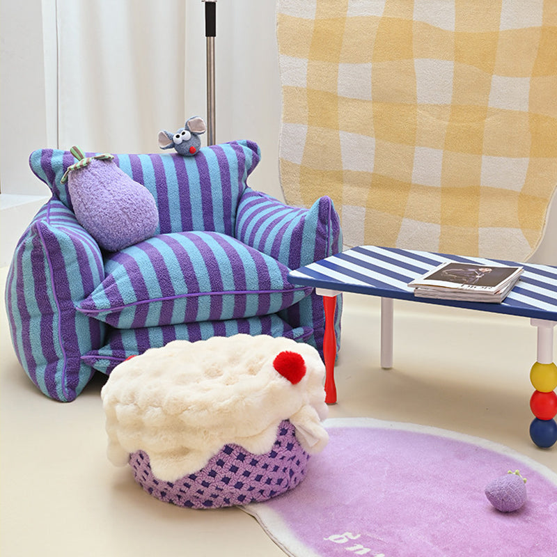 Contemporary Nordic Sherpa Fabric Faux Rabbit Fur EPP Cartoon Cake Removable &amp; Washable Design Low Stool Backless Armless For Living Room &amp; Bedroom