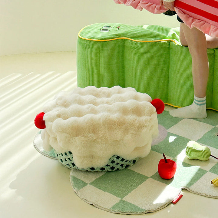 Contemporary Nordic Sherpa Fabric Faux Rabbit Fur EPP Cartoon Cake Removable &amp; Washable Design Low Stool Backless Armless For Living Room &amp; Bedroom