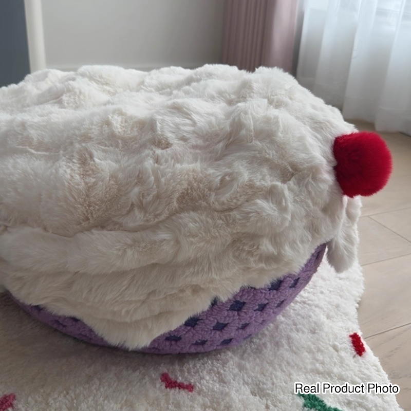 Contemporary Nordic Sherpa Fabric Faux Rabbit Fur EPP Cartoon Cake Removable &amp; Washable Design Low Stool Backless Armless For Living Room &amp; Bedroom