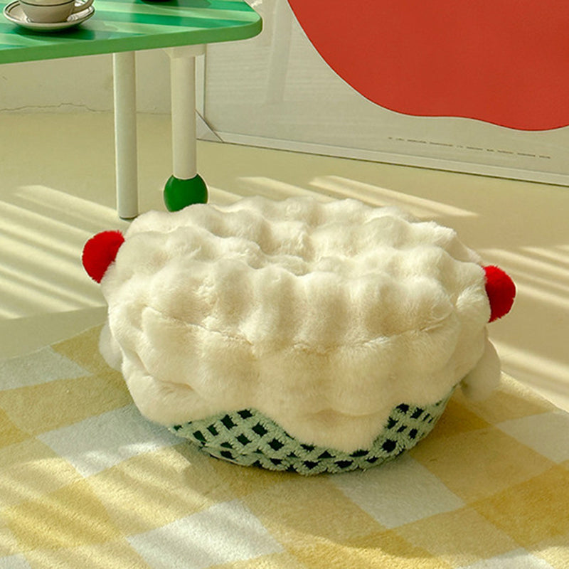 Contemporary Nordic Sherpa Fabric Faux Rabbit Fur EPP Cartoon Cake Removable &amp; Washable Design Low Stool Backless Armless For Living Room &amp; Bedroom