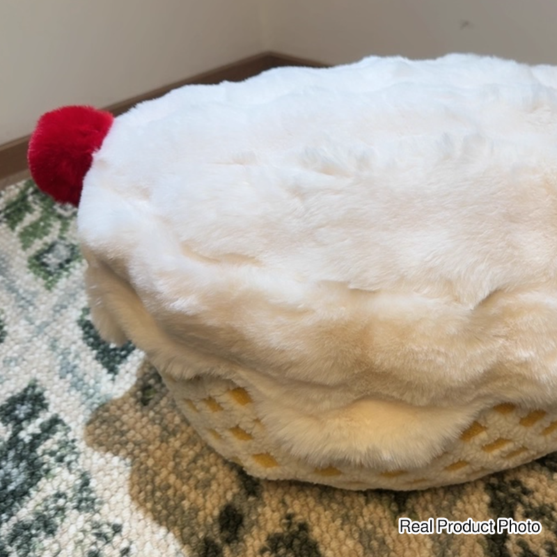 Contemporary Nordic Sherpa Fabric Faux Rabbit Fur EPP Cartoon Cake Removable &amp; Washable Design Low Stool Backless Armless For Living Room &amp; Bedroom