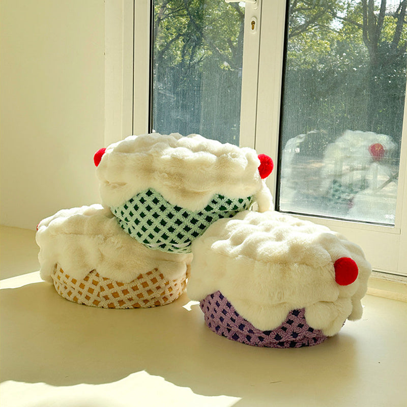 Contemporary Nordic Sherpa Fabric Faux Rabbit Fur EPP Cartoon Cake Removable &amp; Washable Design Low Stool Backless Armless For Living Room &amp; Bedroom