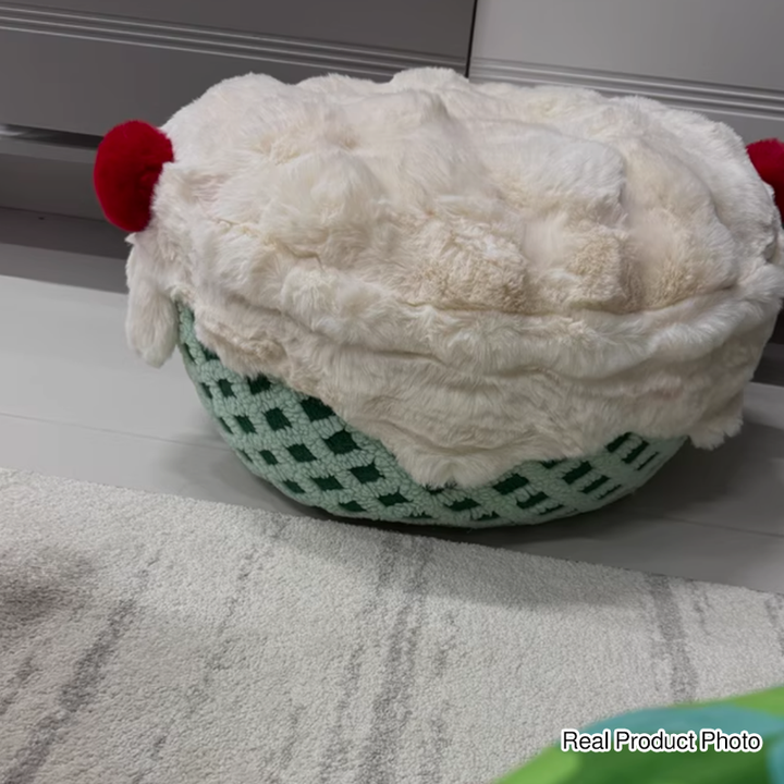 Contemporary Nordic Sherpa Fabric Faux Rabbit Fur EPP Cartoon Cake Removable &amp; Washable Design Low Stool Backless Armless For Living Room &amp; Bedroom