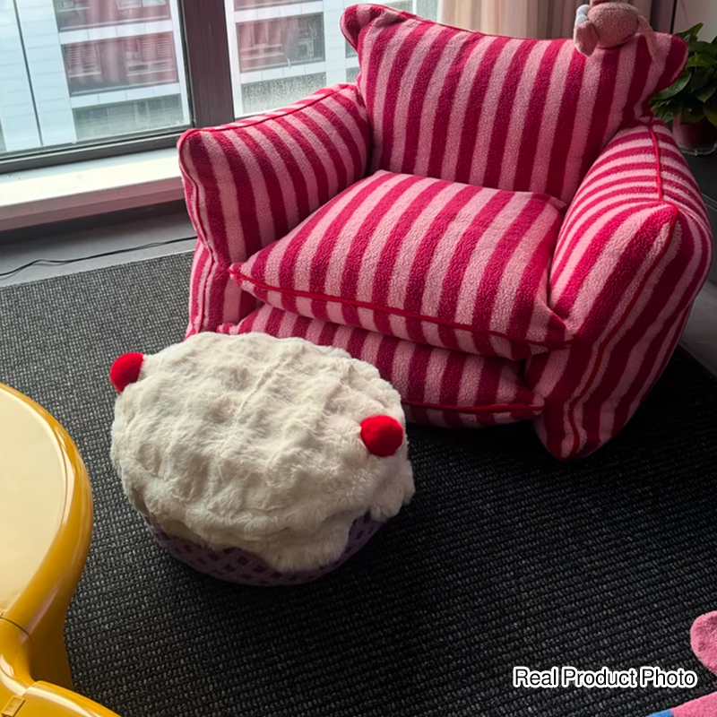 Contemporary Nordic Sherpa Fabric Faux Rabbit Fur EPP Cartoon Cake Removable &amp; Washable Design Low Stool Backless Armless For Living Room &amp; Bedroom