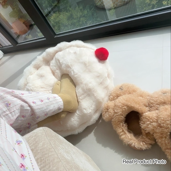 Contemporary Nordic Sherpa Fabric Faux Rabbit Fur EPP Cartoon Cake Removable &amp; Washable Design Low Stool Backless Armless For Living Room &amp; Bedroom
