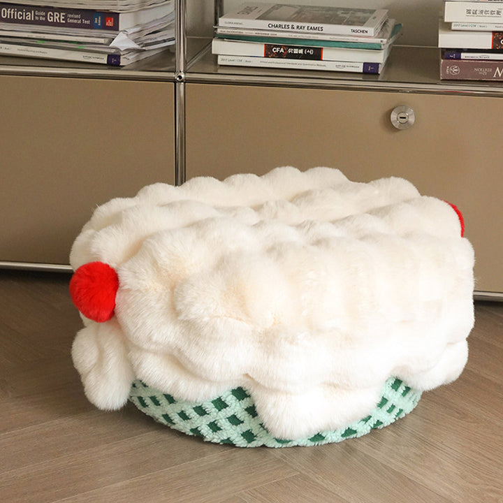Contemporary Nordic Sherpa Fabric Faux Rabbit Fur EPP Cartoon Cake Removable &amp; Washable Design Low Stool Backless Armless For Living Room &amp; Bedroom
