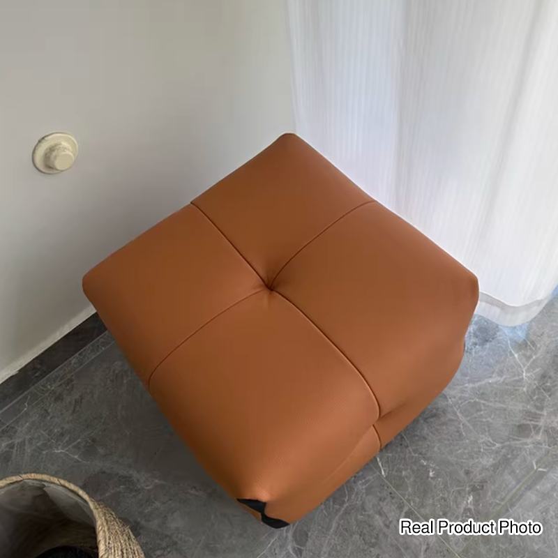Taburete bajo cuadrado sin respaldo ni brazos de madera maciza escandinava contemporánea con piel sintética esponjosa para sala de estar y recibidor 