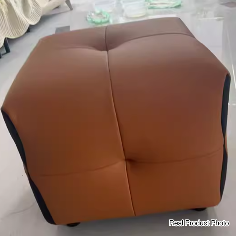 Taburete bajo cuadrado sin respaldo ni brazos de madera maciza escandinava contemporánea con piel sintética esponjosa para sala de estar y recibidor 